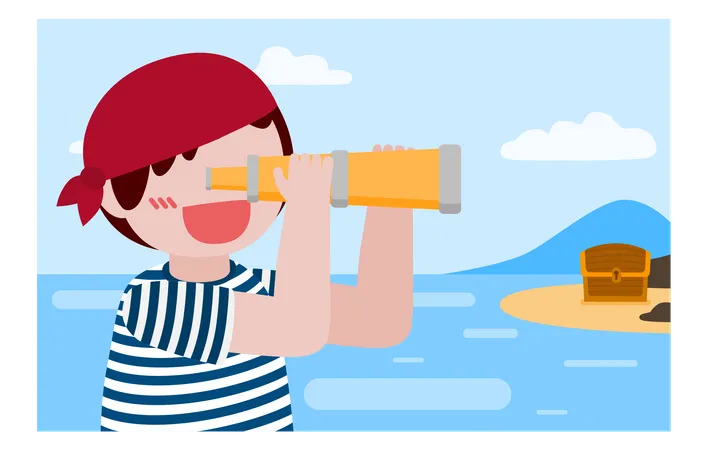 Little Pirate looking through binoculars  Illustration