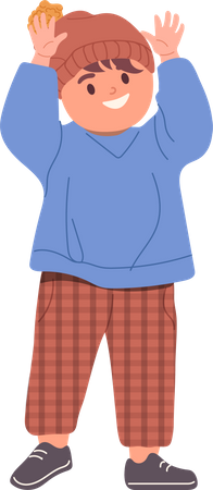 Little preschool boy standing with raised hands  Illustration