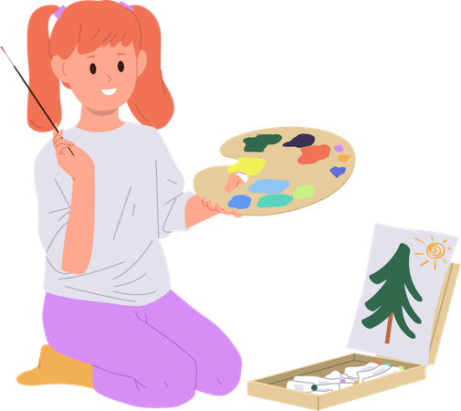 Little preschool girl artist  Illustration