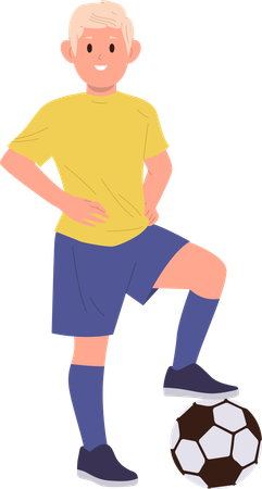 Little preteen boy child playing football enjoying sport hobby activity  Illustration