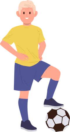 Little preteen boy child playing football enjoying sport hobby activity  Illustration