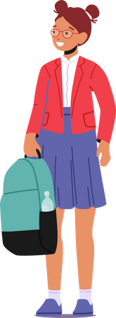 Little Pupil Girl with Backpack Illustration
