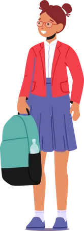 Little Pupil Girl with Backpack  Illustration