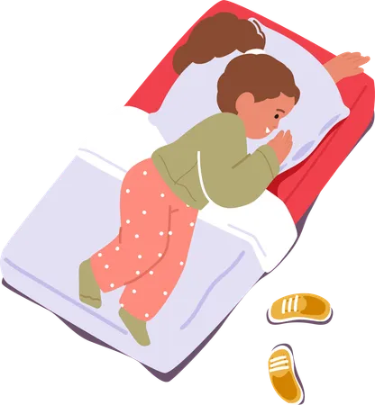 Nap Time Concept Little Relaxed Girl Character Sleeping On Mat In Kindergarten Or Elementary School Afternoon Kid Rest And Relaxing Snooze And Kip In Bedchamber Cartoon People Vector Illustration Illustration