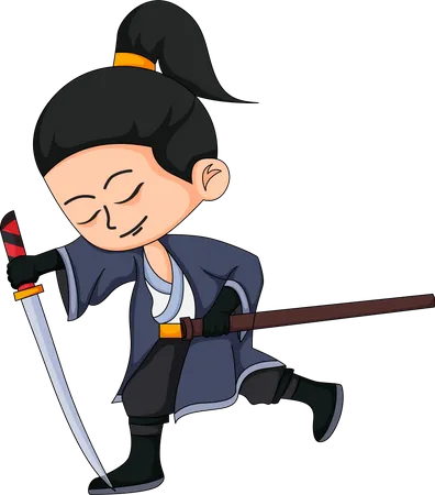 Little Samurai fighter with sword  Illustration