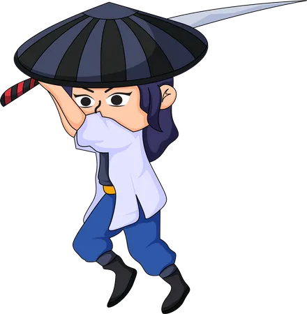 Little Samurai with sword  Illustration