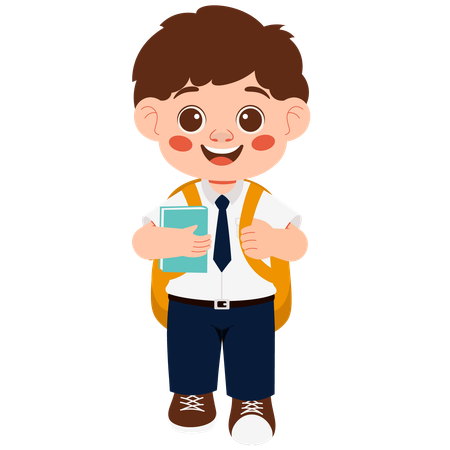 Little school boy carrying school bag  Illustration