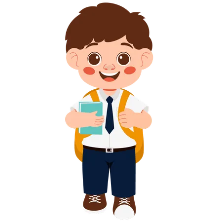 Little school boy carrying school bag  Illustration