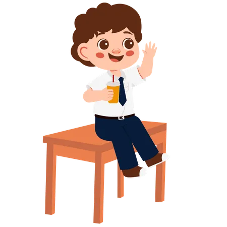 Little school boy drinking juice  Illustration