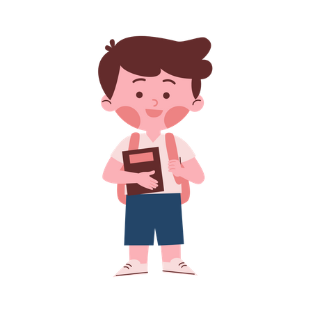 Little School Boy Holding Book  Illustration