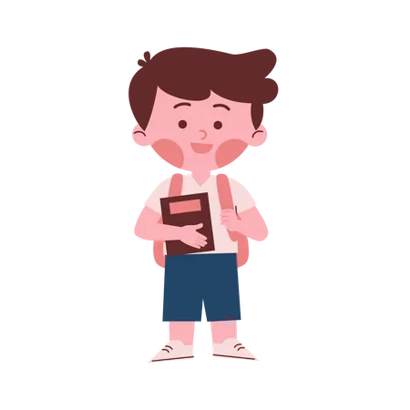 Little School Boy Holding Book  Illustration