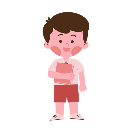 Little School Boy Holding Book  Illustration