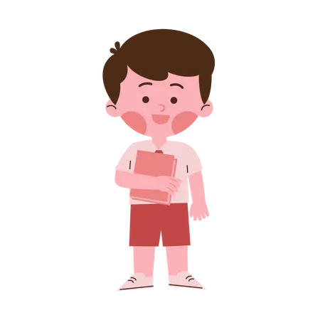 Little School Boy Holding Book  Illustration