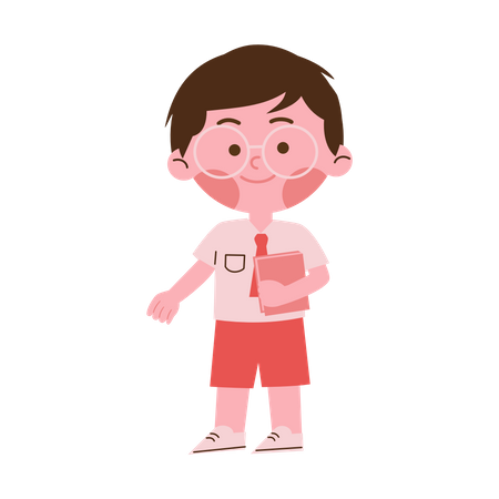 Little School Boy Holding Book  Illustration