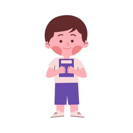 Little School Boy Holding Book  Illustration