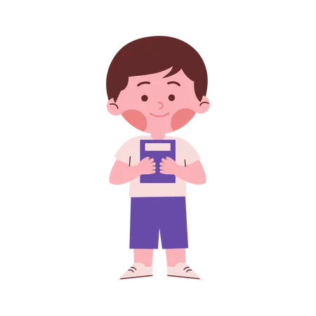 Little School Boy Holding Book  Illustration