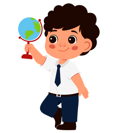 Little school boy holding globe  Illustration