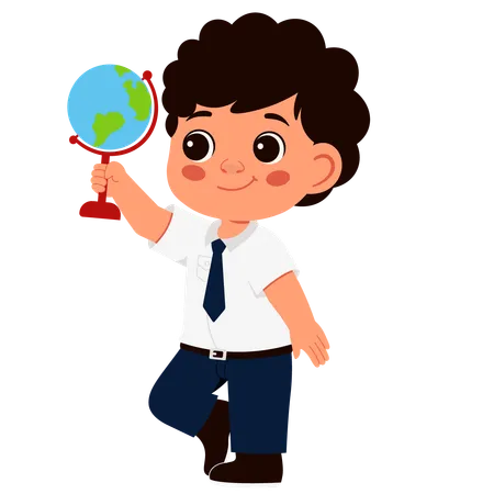 Little school boy holding globe  Illustration