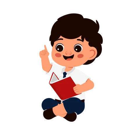 Little school boy reading book  Illustration