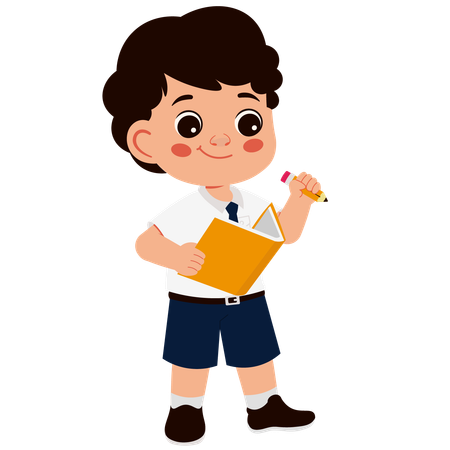 Little school boy with book and pencil  Illustration