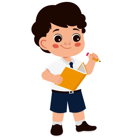 Little school boy with book and pencil  Illustration