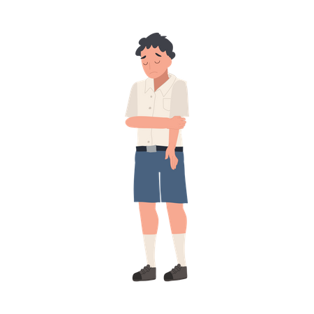 Little school boy with sad face  Illustration