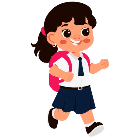 Little school girl going school  Illustration