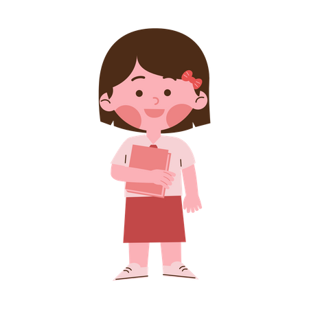 Little School Girl Holding Book  Illustration