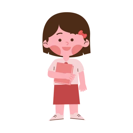Little School Girl Holding Book  Illustration