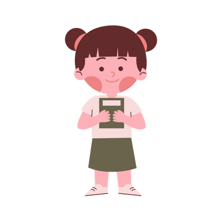 Little School Girl Holding Book  Illustration