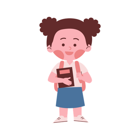 Little School Girl Holding Book  Illustration