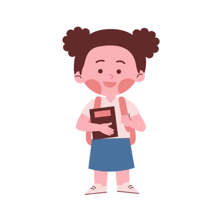 Little School Girl Holding Book  Illustration