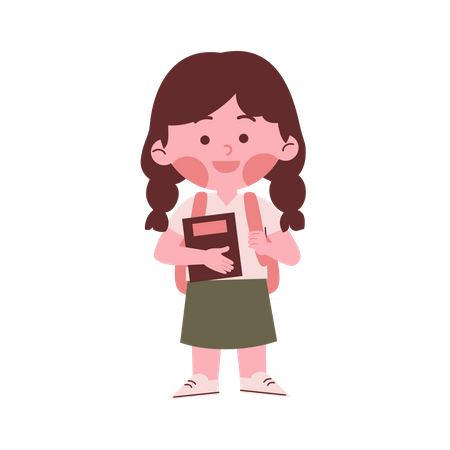 Little School Girl Holding Book  Illustration