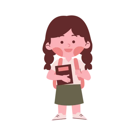 Little School Girl Holding Book  Illustration