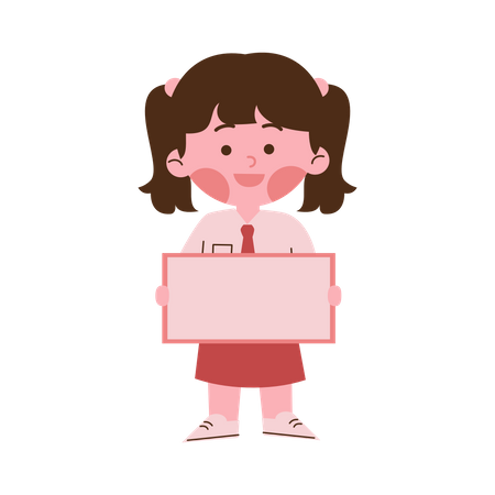 Little School Girl Holding Empty Board  Illustration