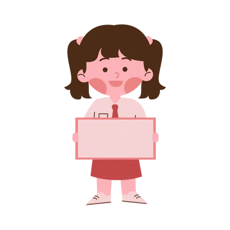 Little School Girl Holding Empty Board  Illustration