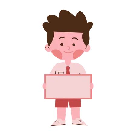 Little School Girl Holding Empty Board  Illustration