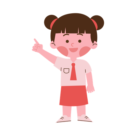 Little school girl pointing up  Illustration