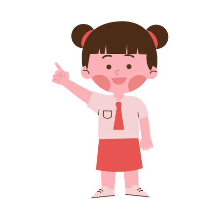 Little school girl pointing up  Illustration