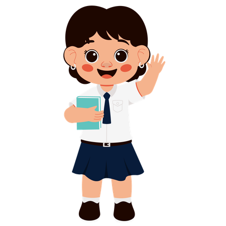 Little school girl saying hello  Illustration