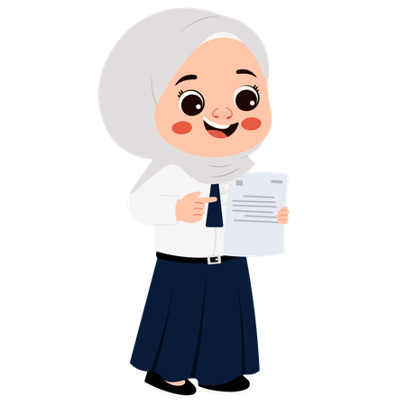 Little school girl showing test result  Illustration