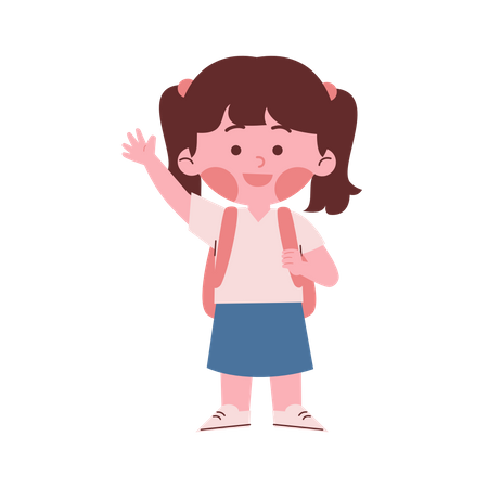 Little School Girl Waving Hand  Illustration