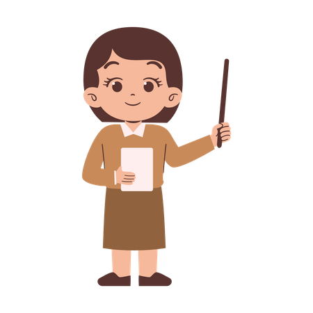 Little School Teacher Holding Paper and Stick  Illustration