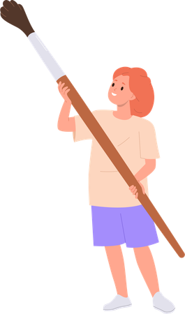 Little schoolgirl holding paint brush  Illustration