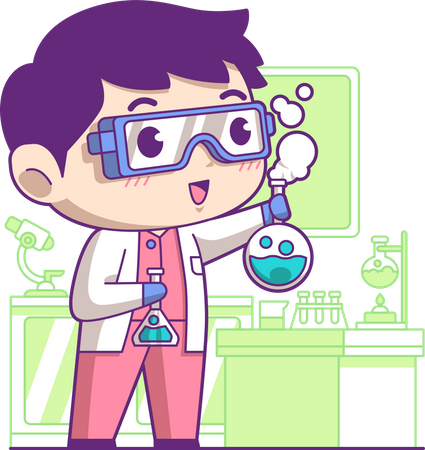 Little scientist doing experiment  イラスト