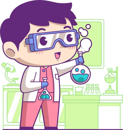 Little scientist doing experiment  イラスト
