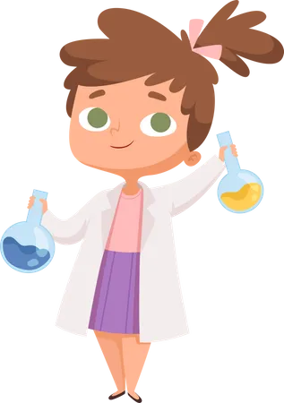 Little scientist girl doing chemistry experiment Illustration
