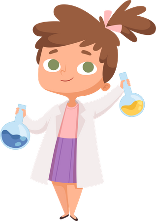 Little scientist girl doing chemistry research Illustration