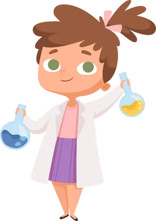 Little scientist girl doing chemistry research Illustration