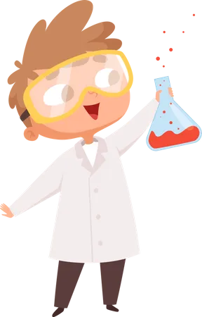 Little scientist holding flask Illustration